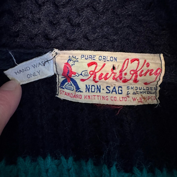 Eclectic Grandpa Chunky Knit Zip Cardigan Vintage Canadian Kurl King 60’s - Picture 9 of 11